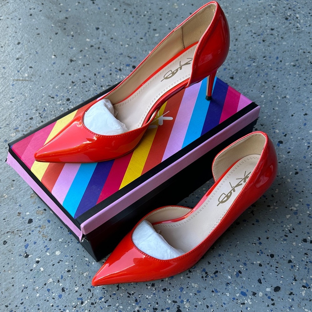 Chic Blood Orange Patent Leather Heels